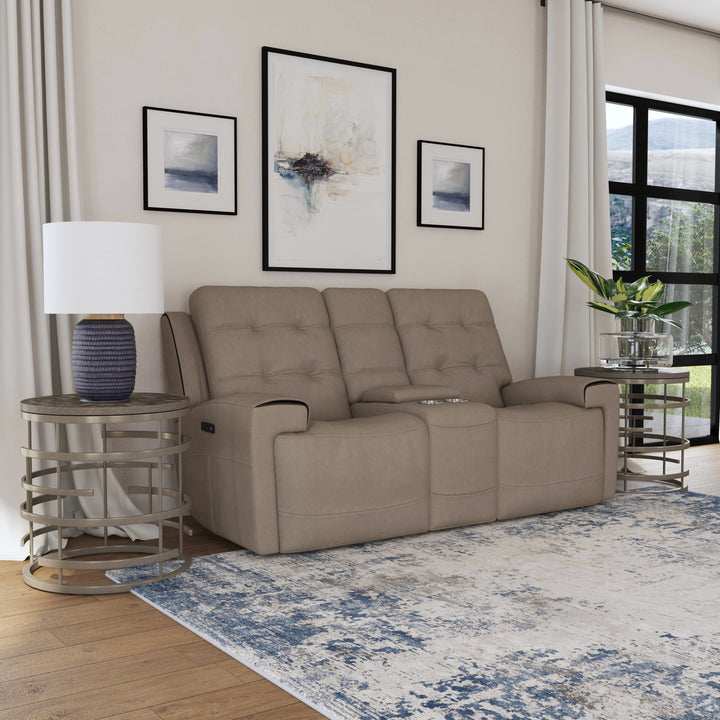Iris Power Reclining Loveseat With Console &amp; Power Headrests Khaki