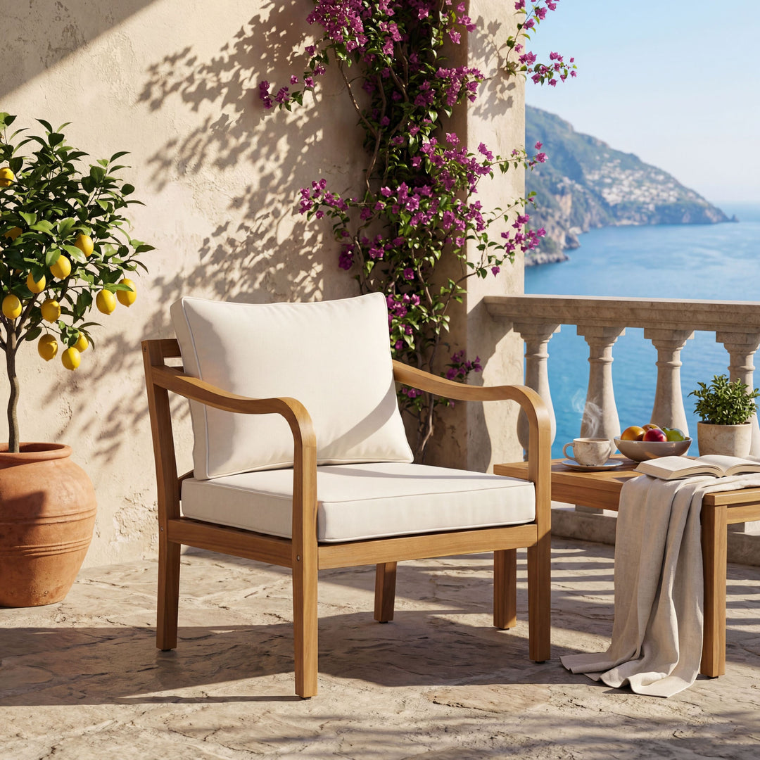 Cross-Back Acacia Patio Club Chair – Teak/Beige
