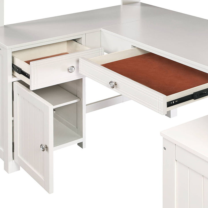 Ambar - Twin Loft Bed With Desk & Bookcase & Chest - Light Gray