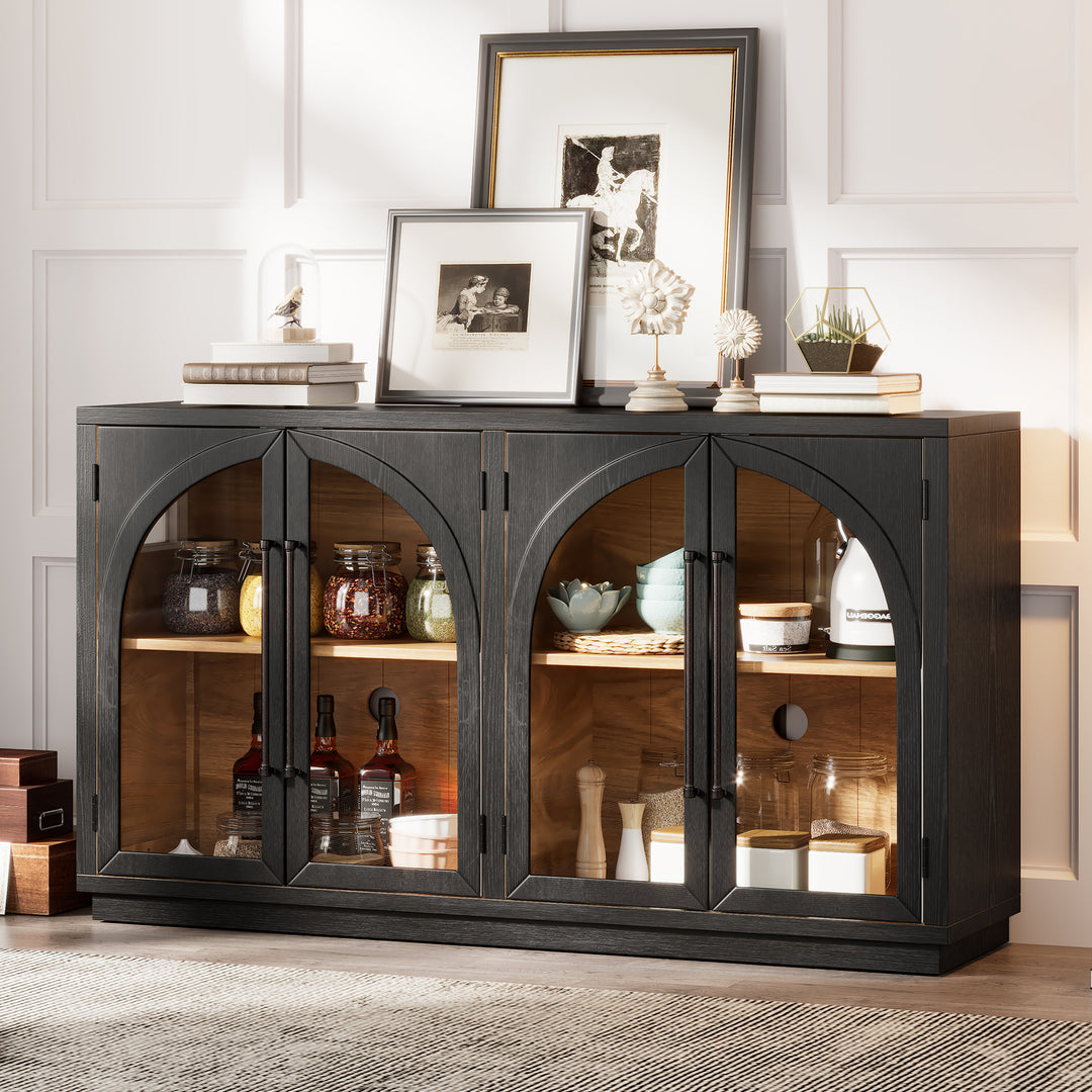 4-Door Large Storage Sideboard Buffet Cabinet with Glass Doors