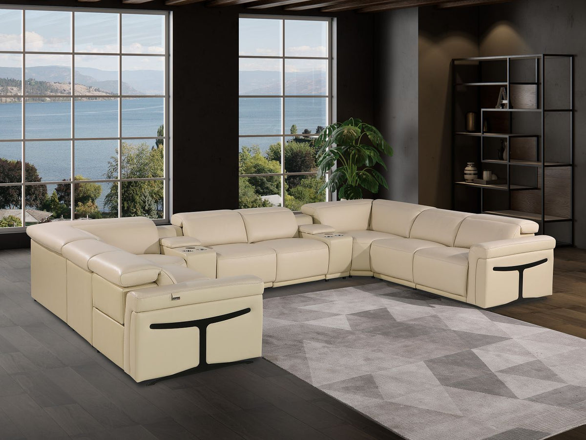 DivanItalia 1126 10-Piece U-Shaped Sectional Sofa in Top Grain Italian Leather with 4 Power Recliners & Power Headrests - Beige