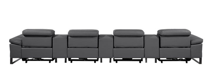 DivanItalia 1246 Modular Power Triple Reclining Triple Console Sofa with Power Reclining Headrests – Top Grain Italian Leather - Dark Gray