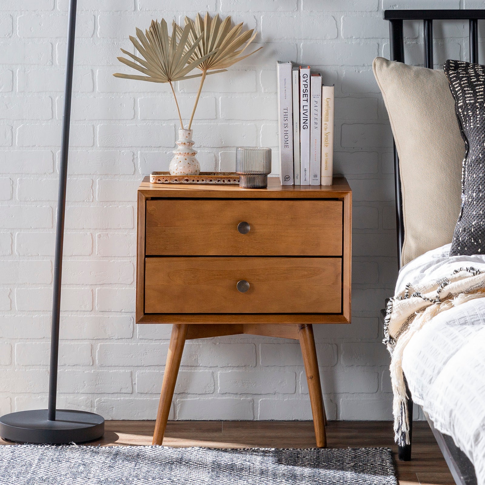 Radiantify Double-Drawer Solid Wood Nightstand