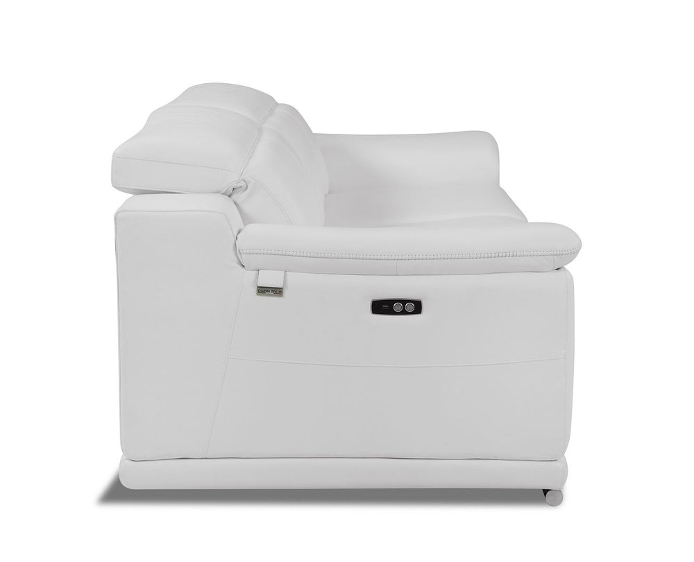 DivanItalia 9762 Top Grain Italian Leather Power Reclining Sofa with Adjustable Headrests - White