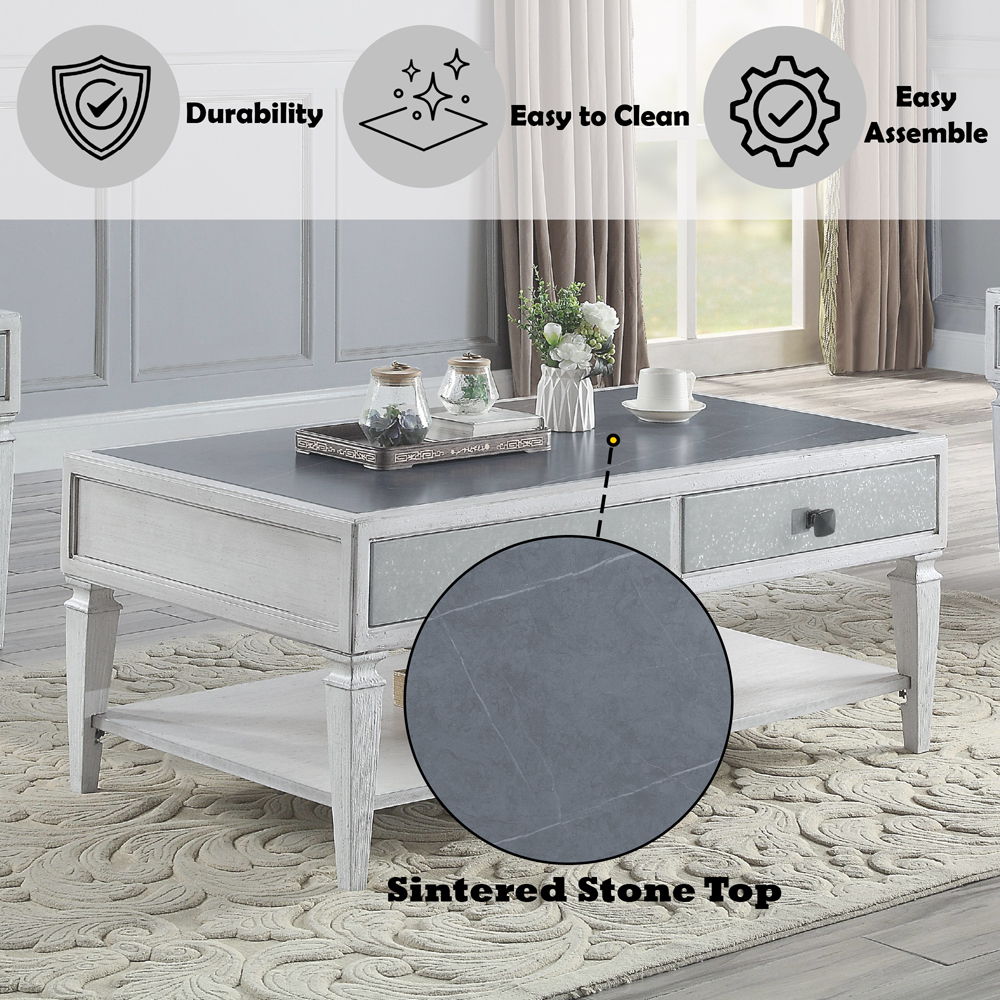Katia - Coffee Table - Rustic Gray & Weathered White