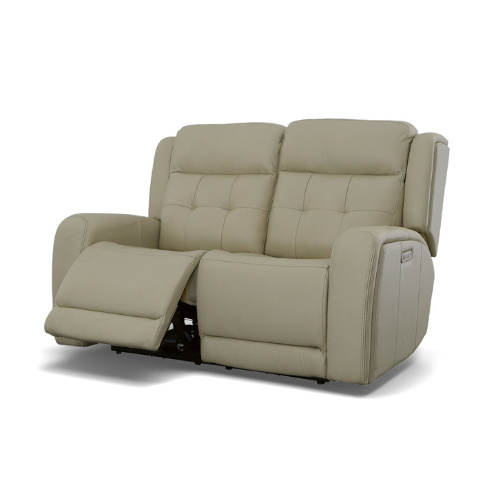 Grant Leather Power Reclining Loveseat with Power Headrests in Ivory