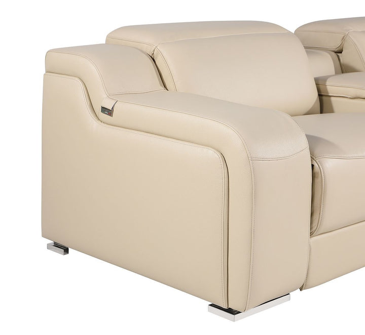 DivanItalia Beige 3-Piece Modular Power Reclining Sofa in Top Grain Italian Leather with 3 Power Recliners &amp; Power Headrests