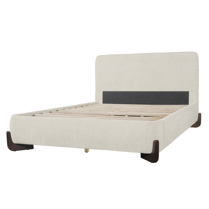 Chenille Upholstered Queen Bed – Beige