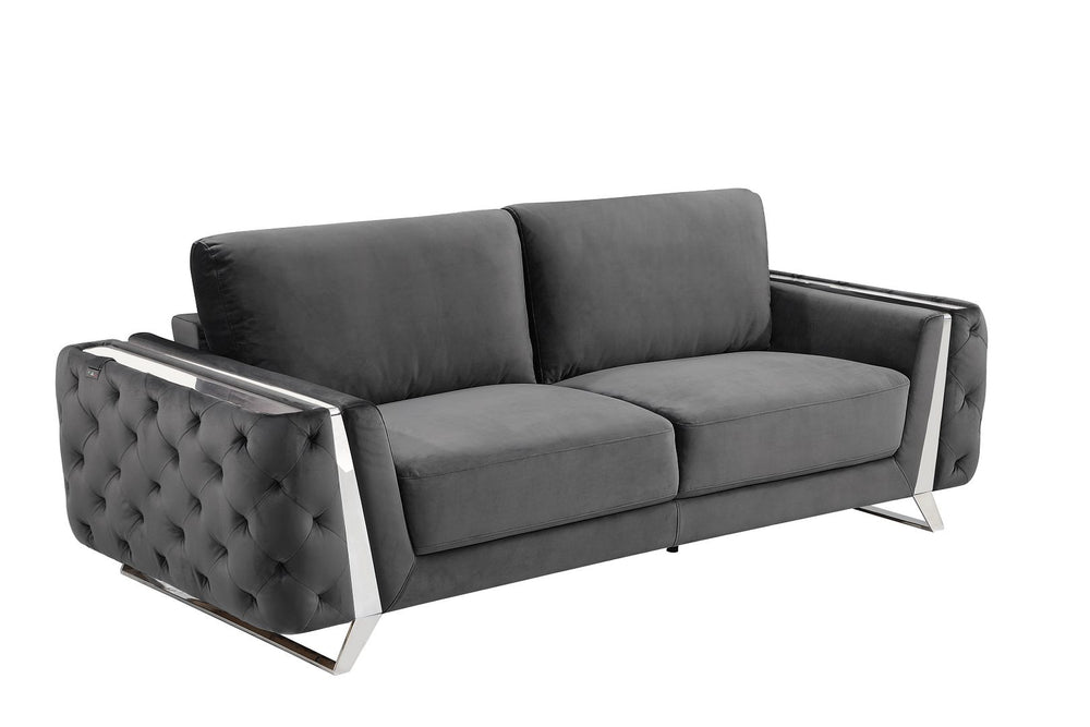 DivanItalia 1051 3-Piece Sofa Set in Velvet Fabric - Dark Gray