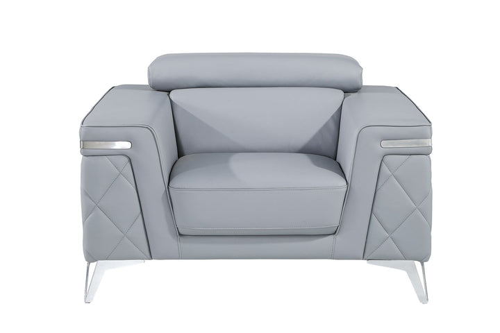DivanItalia 1140 Chair with Adjustable Headrest in Top-Grain Italian Leather - Light Blue