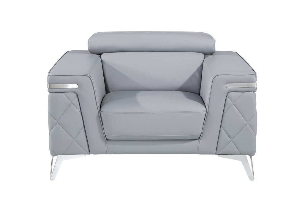 DivanItalia 1140 Chair with Adjustable Headrest in Top-Grain Italian Leather - Light Blue