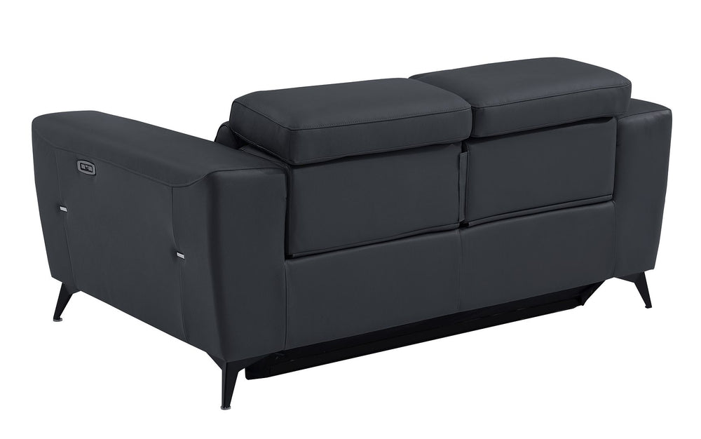 DivanItalia 989 Power Reclining 2-Piece Sofa Set with Power Headrest in Top-Grain Italian Leather - Dark Gray