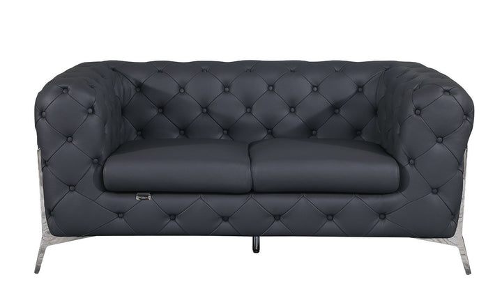 DivanItalia 970 Loveseat in Top-Grain Italian Leather - Dark Gray