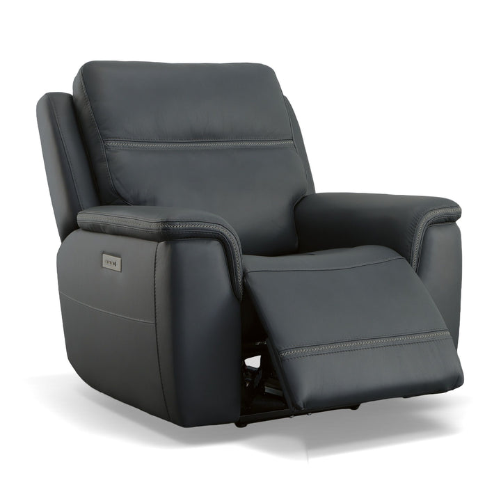 Sawyer Leather Power Recliner with Power Headrest &amp; Lumbar in Marine