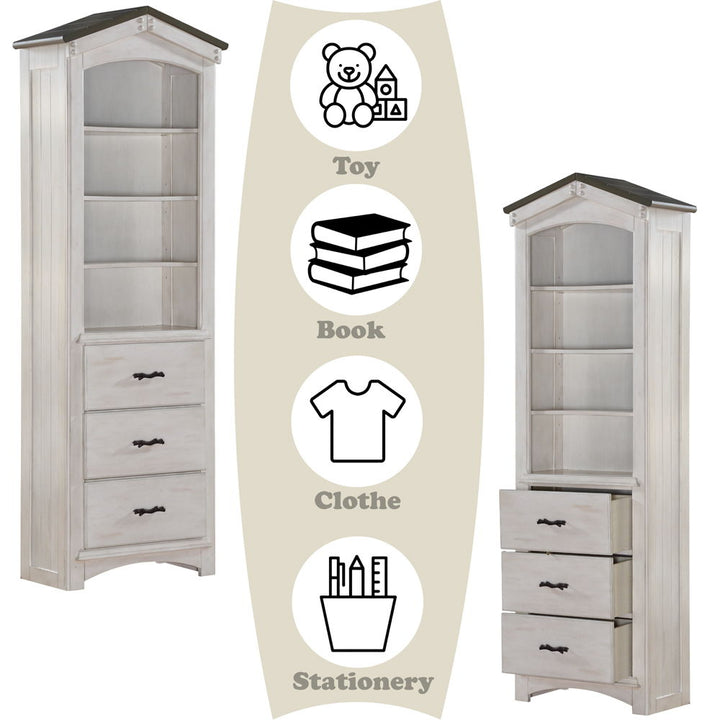 Tree House - Bookcase Cabinet - Weathered White & Washed Gray