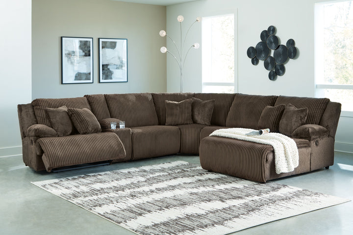Top Tier - 6-Piece Reclining Sectional With Raf Press Back Chaise - Chocolate by Ashley Furniture product image