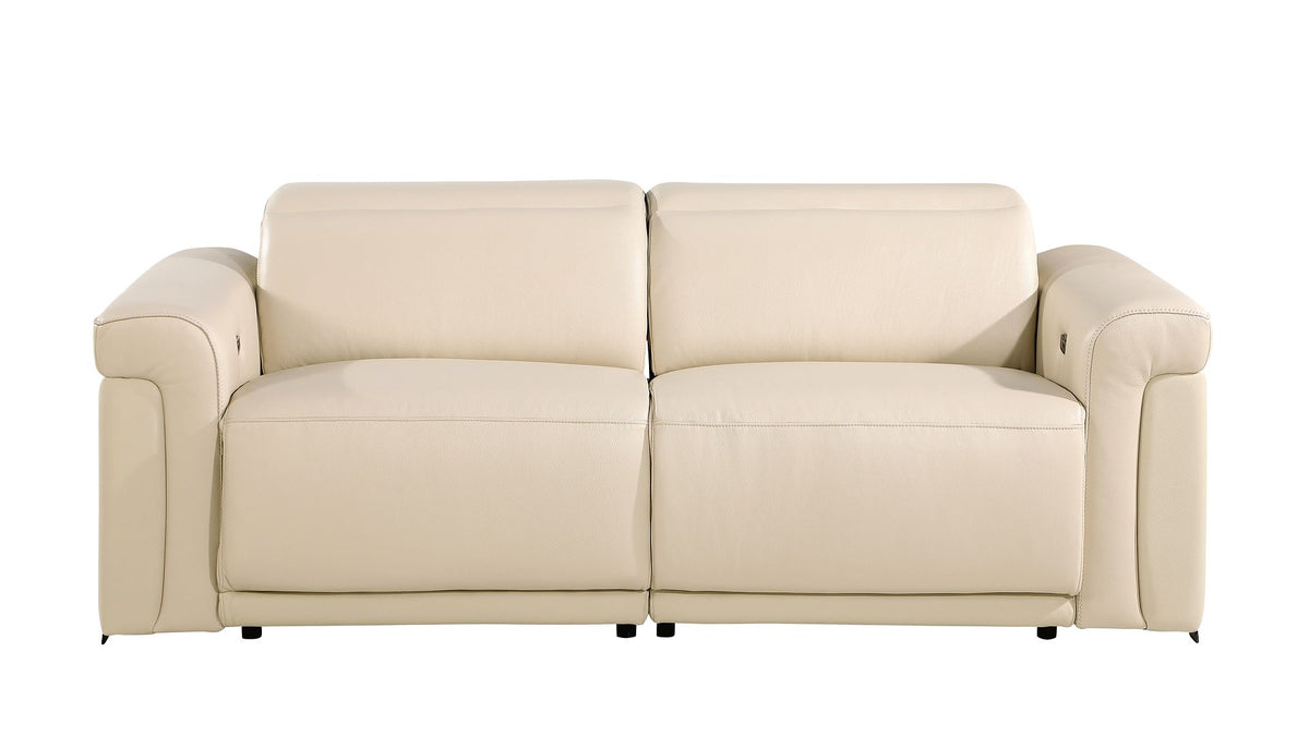 DivanItalia 1126 Power Reclining Sofa and Loveseat Set in Top Grain Italian Leather with 4 Power Recliners & Power Headrests - Beige