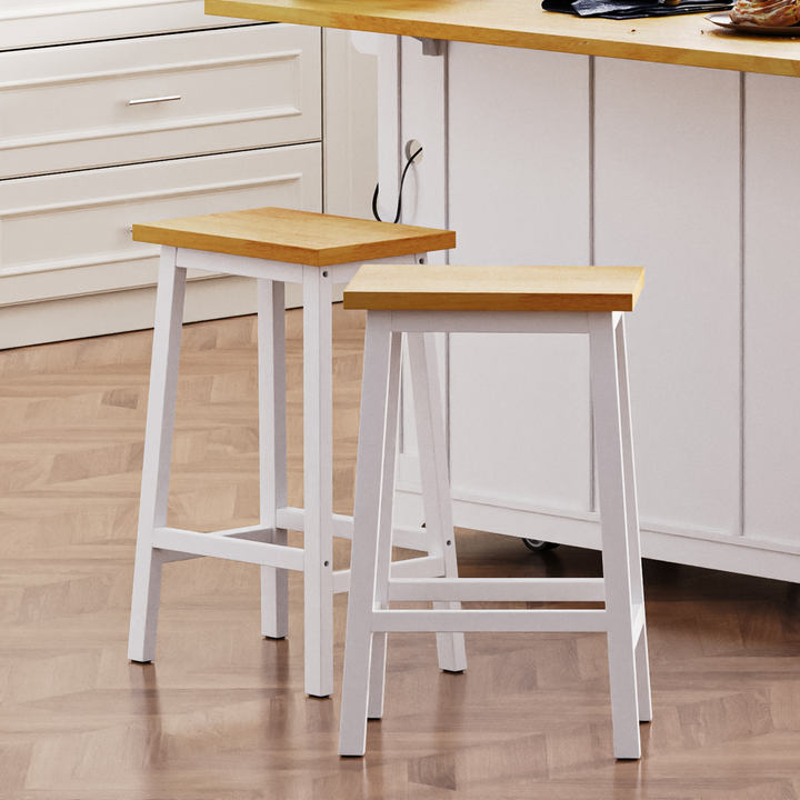 25.6" Solid Wood Farmhouse Bar Stools with Footrests, Set of 2 White Counter Chairs