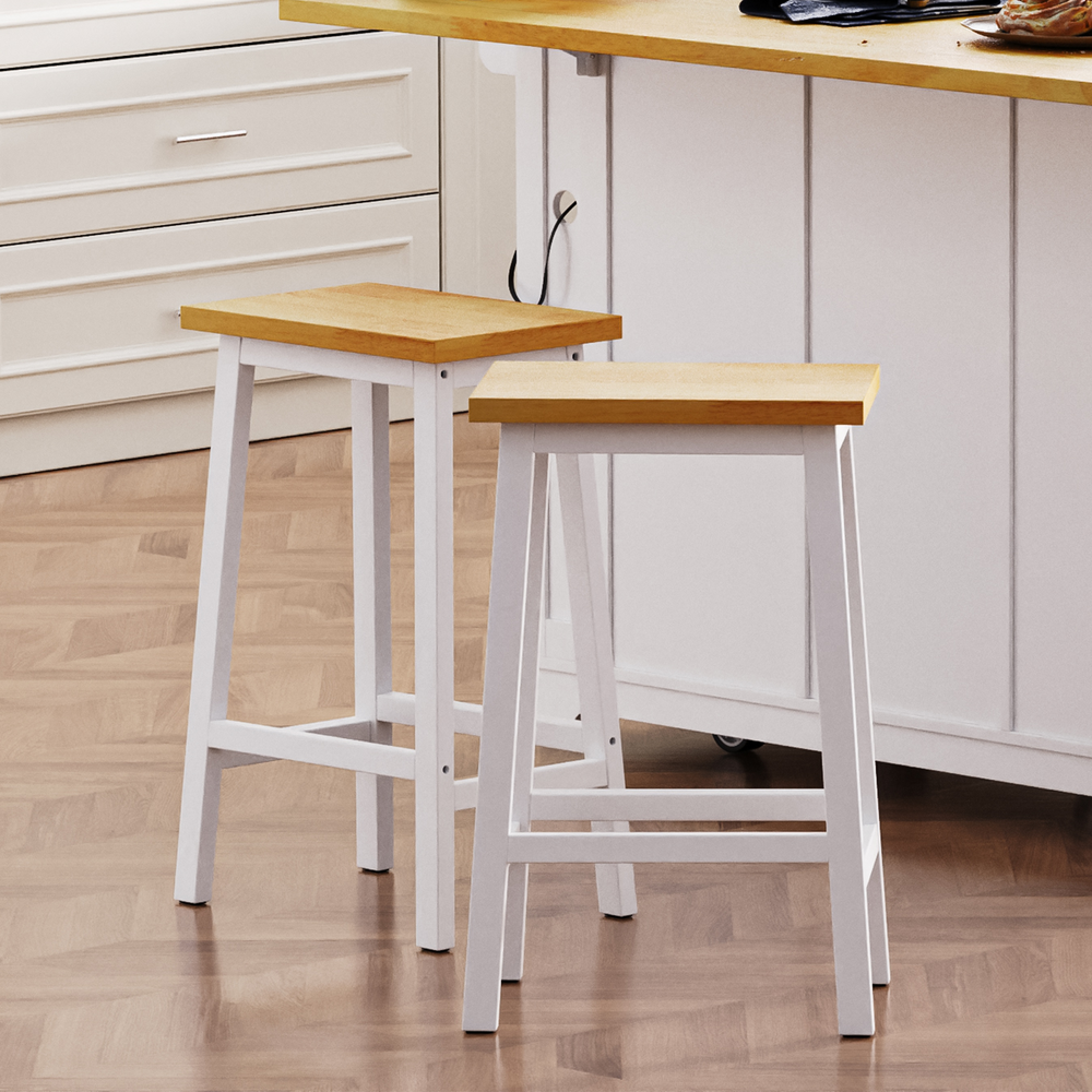 25.6" Solid Wood Farmhouse Bar Stools with Footrests, Set of 2 White Counter Chairs
