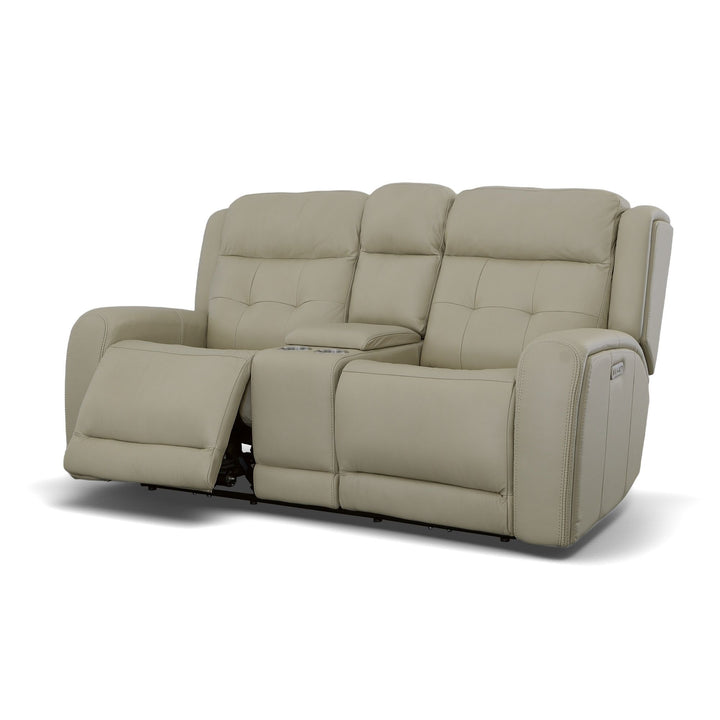 Grant Leather Power Reclining Loveseat with Console &amp; Power Headrests in Ivory