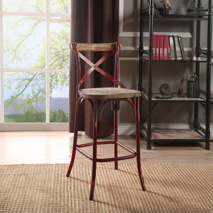 ACME Furniture Zaire Bar Chair Antique Red & Antique Oak