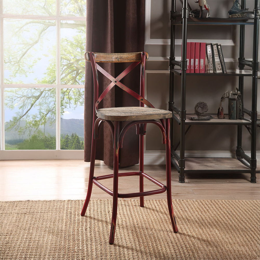 ACME Furniture Zaire Bar Chair Antique Red & Antique Oak