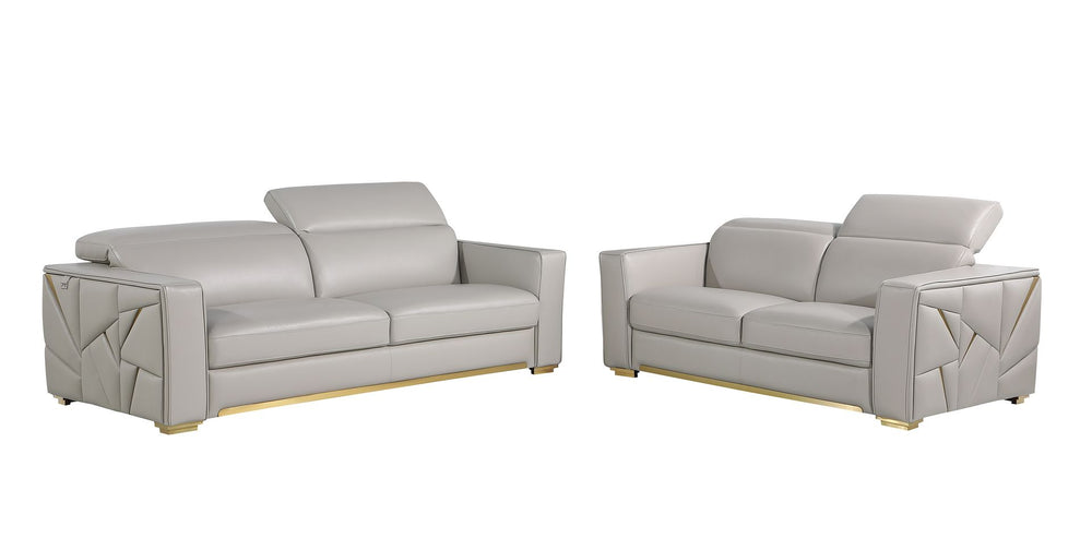 DivanItalia 1120 2-Piece Sofa Set with Adjustable Headrest in Top-Grain Italian Leather - Light Gray
