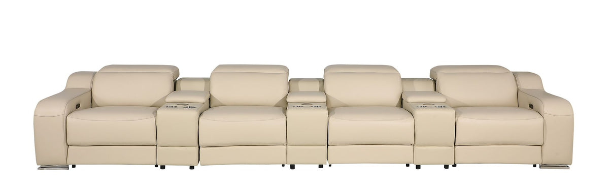 DivanItalia 1116 7-Piece Modular Power Reclining Sofa in Top Grain Italian Leather with 4 Power Recliners & Power Headrests - Beige