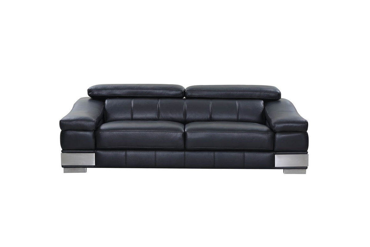 DivanItalia 415 Sofa with Adjustable Headrest in Top-Grain Italian Leather - Black