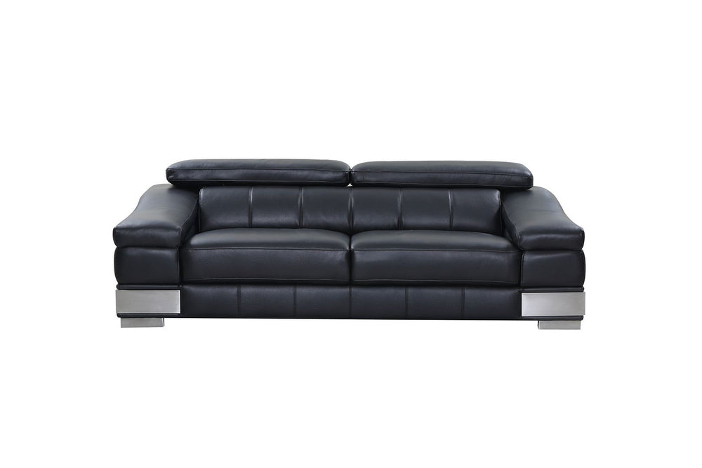 DivanItalia 415 Sofa with Adjustable Headrest in Top-Grain Italian Leather - Black