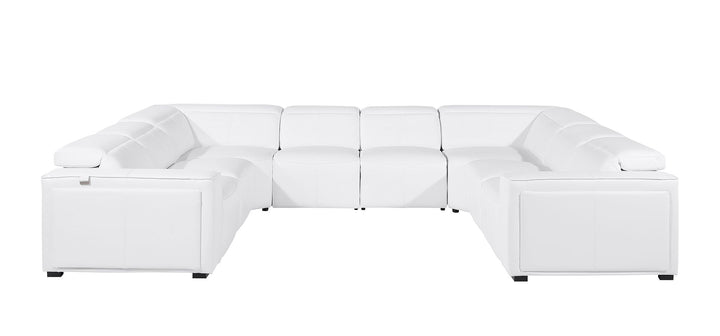 DivanItalia 1224 8-Piece U-Shaped Sectional Sofa in Top Grain Italian Leather with 4 Power Recliners &amp; Power Headrests – with Console - White