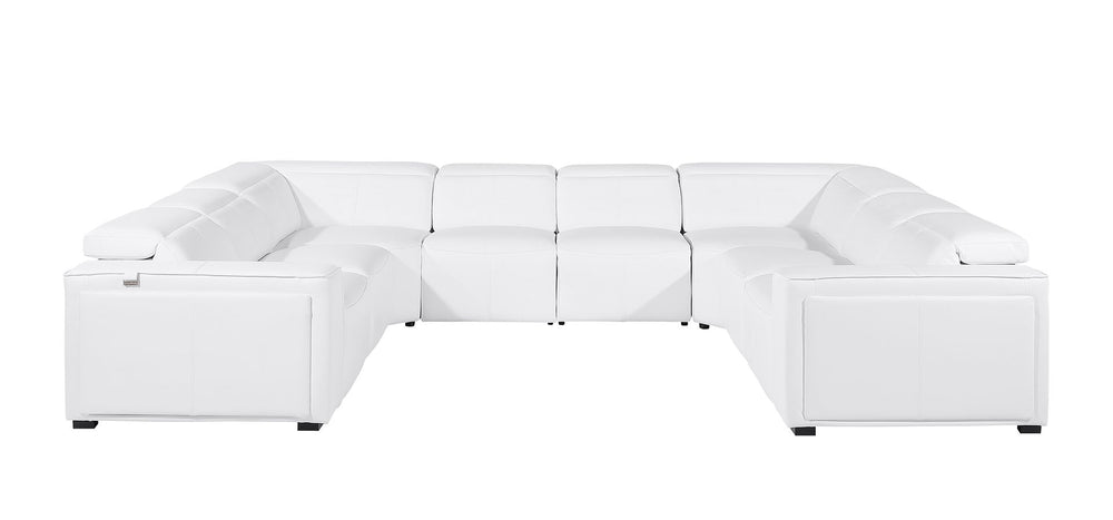 DivanItalia 1224 8-Piece U-Shaped Sectional Sofa in Top Grain Italian Leather with 4 Power Recliners & Power Headrests – with Console - White