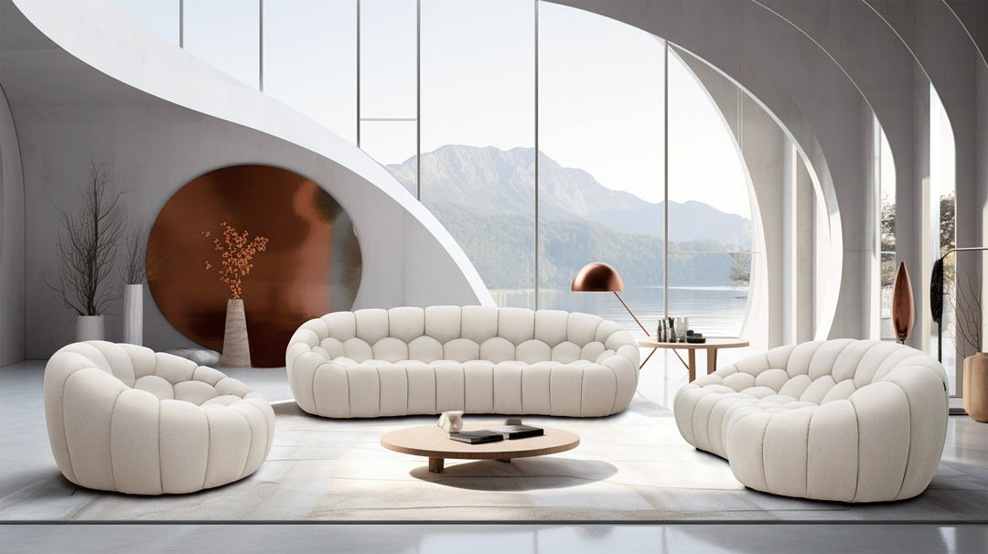 Yolonda - Modern Curved Beige Fabric Loveseat