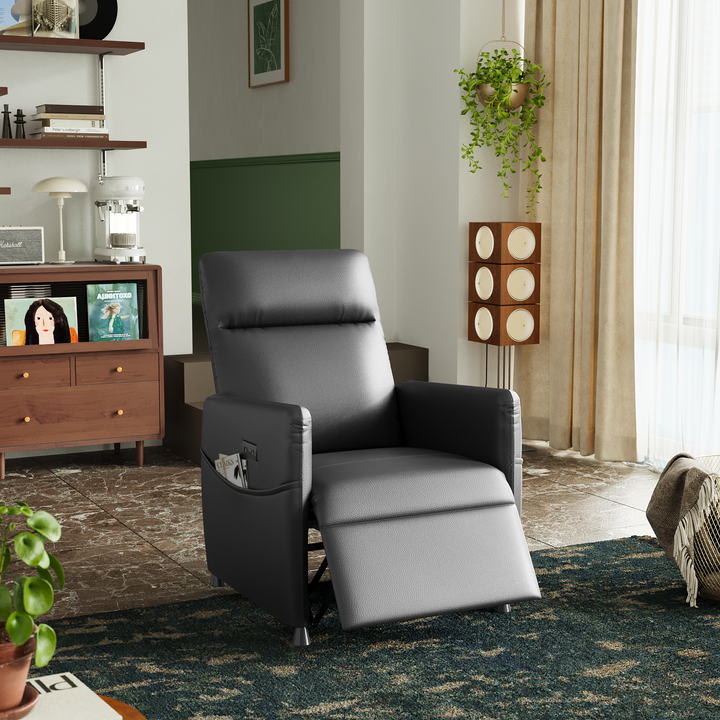 Power Recliner Chair – Black Leather Electric Recliner with Footrest