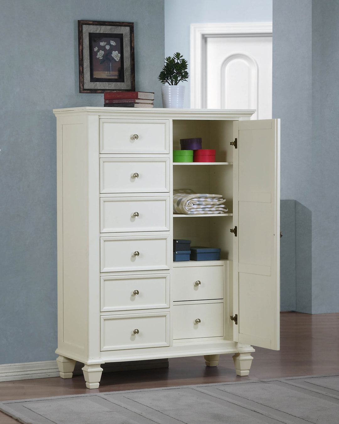 Sandy Beach - 8-Drawer Door Chest - Cream White