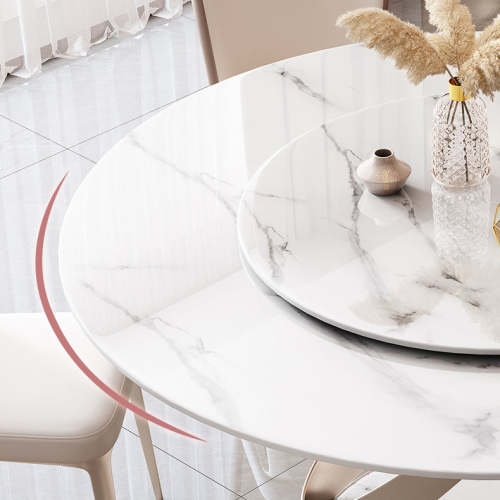 7-Piece 59″ Modern Sintered Stone Round Dining Table with 31.5″ Rotating Turntable & Metal Pedestal