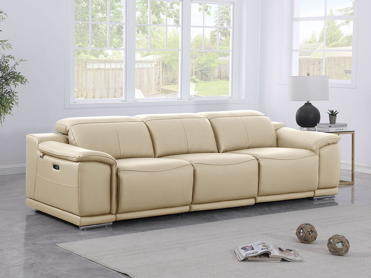 DivanItalia 9762 3-Piece Modular Power Reclining Sofa with 3 Power Recliners in Top Grain Italian Leather - Beige