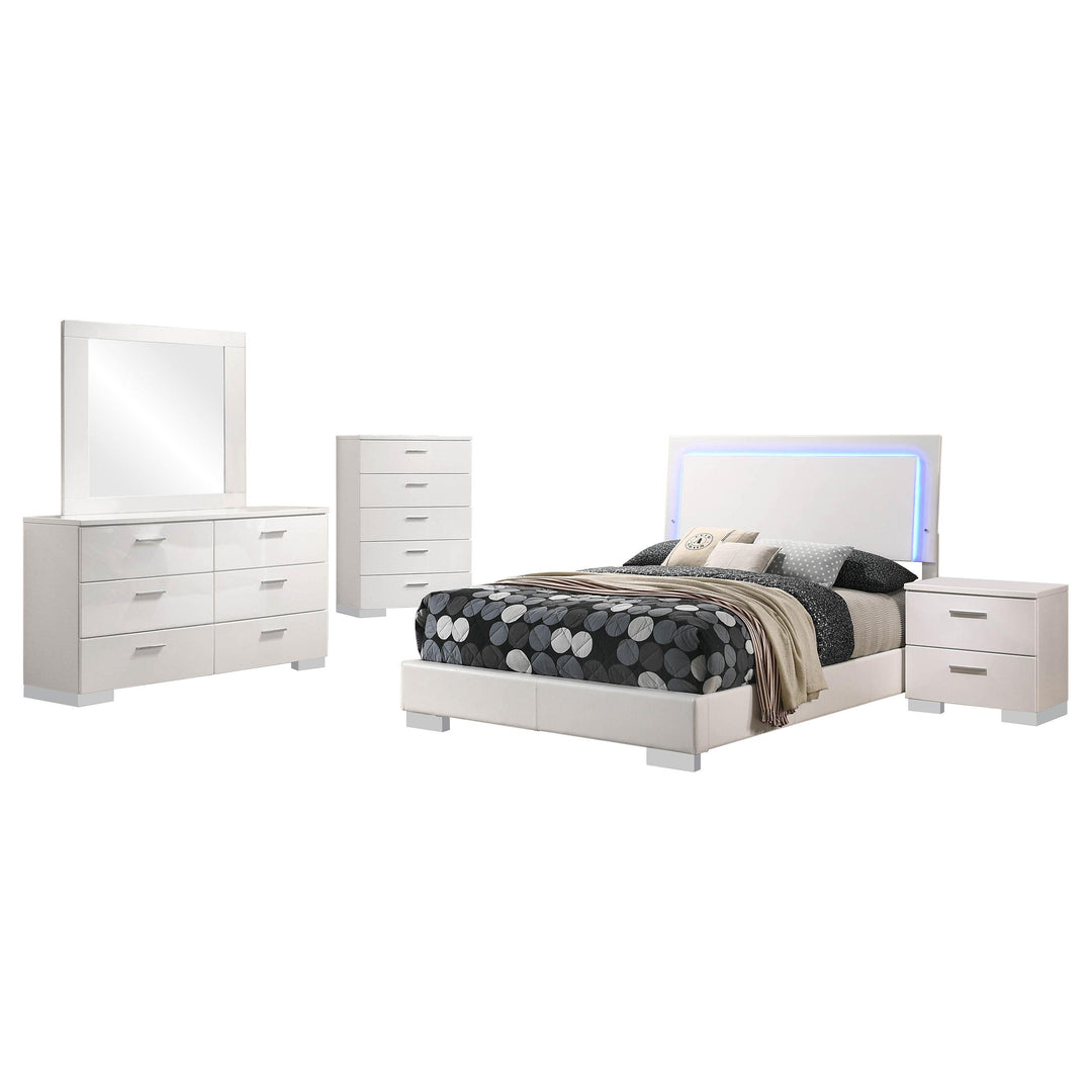 Coaster Furniture 203500F-S5 Felicity 5-Piece Full Bedroom Set White High Gloss