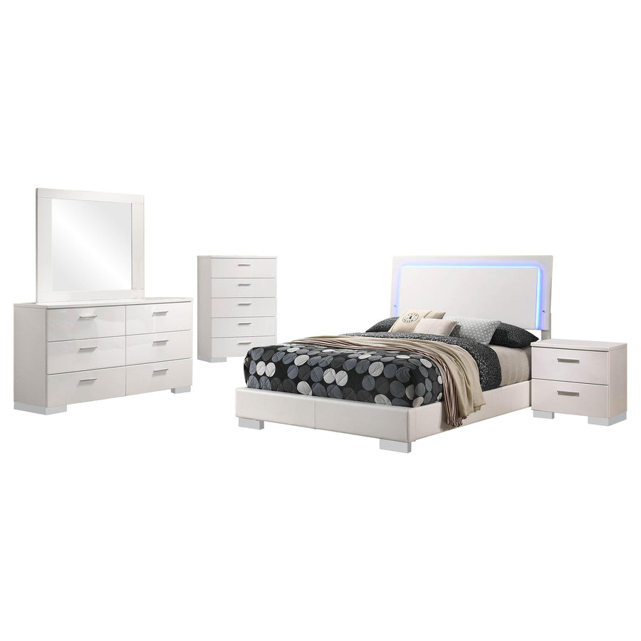 Coaster Furniture 203500F-S5 Felicity 5-Piece Full Bedroom Set White High Gloss