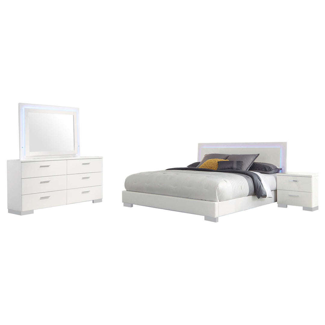 Coaster Furniture 203500KE-S4L Felicity 4-Piece Eastern King Bedroom Set White High Gloss