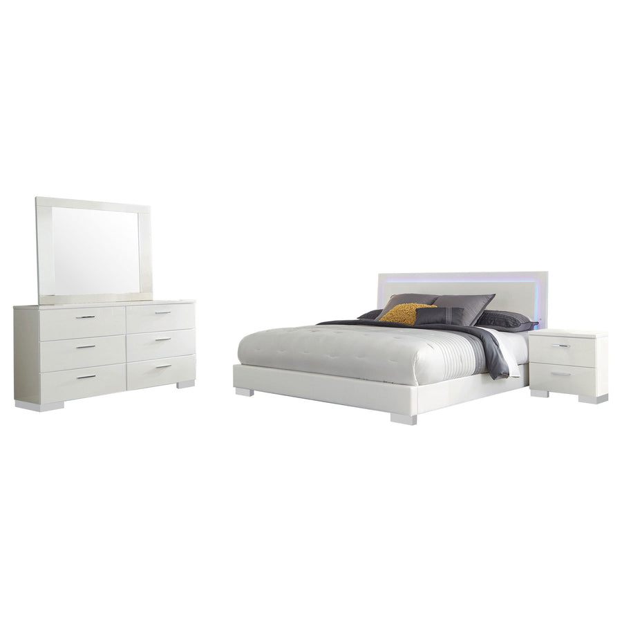 Coaster Furniture 203500KE-S4 Felicity 4-Piece Eastern King Bedroom Set White High Gloss