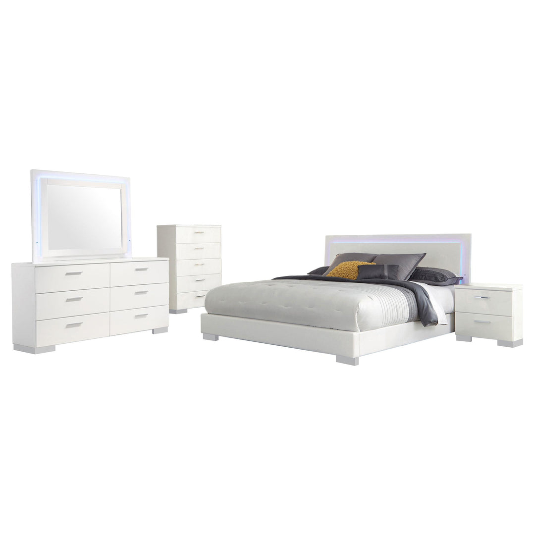 Coaster Furniture 203500KE-S5L Felicity 5-Piece Eastern King Bedroom Set White High Gloss