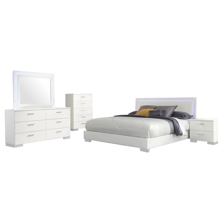 Coaster Furniture 203500KE-S5L Felicity 5-Piece Eastern King Bedroom Set White High Gloss