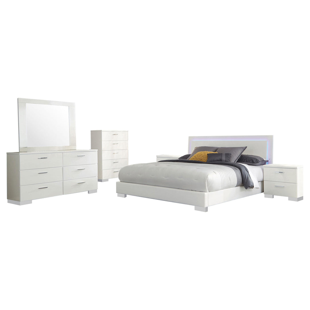 Coaster Furniture 203500KE-S6 Felicity 6-Piece Eastern King Bedroom Set White High Gloss