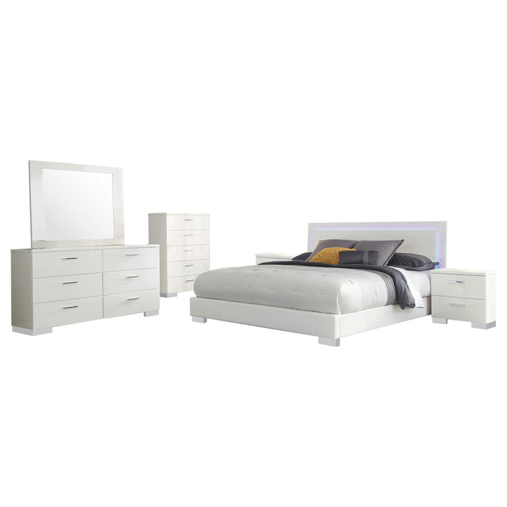 Coaster Furniture 203500KE-S6 Felicity 6-Piece Eastern King Bedroom Set White High Gloss
