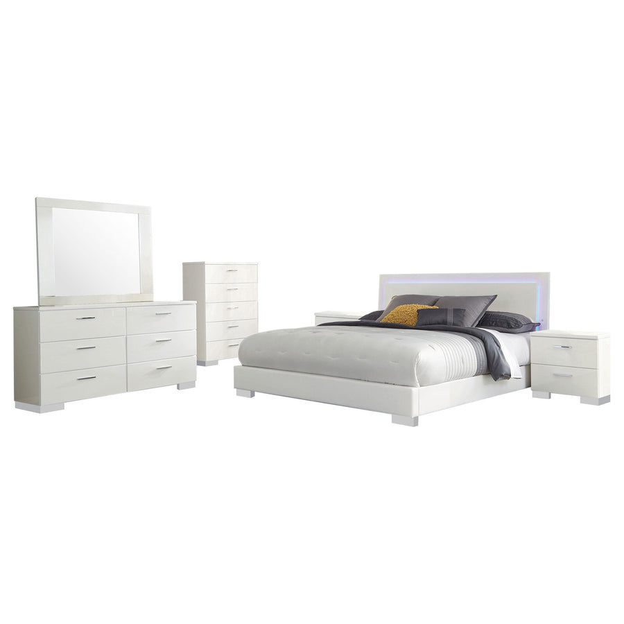 Coaster Furniture 203500KE-S6 Felicity 6-Piece Eastern King Bedroom Set White High Gloss