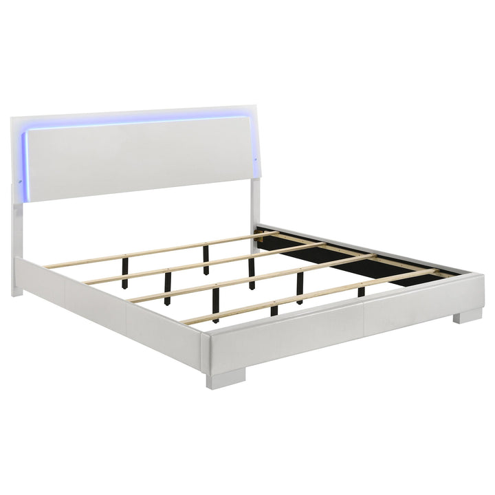 Coaster Furniture 203500KE Felicity Wood Eastern King LED Panel Bed White High Gloss