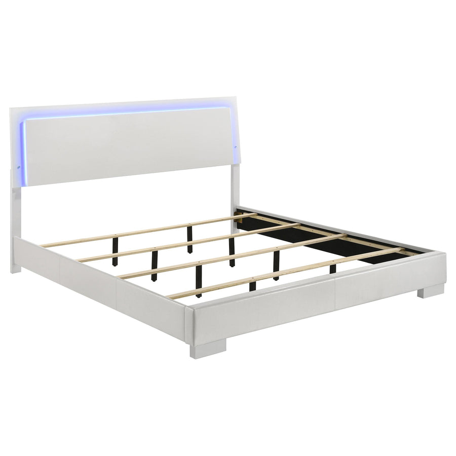 Coaster Furniture 203500KE Felicity Wood Eastern King LED Panel Bed White High Gloss