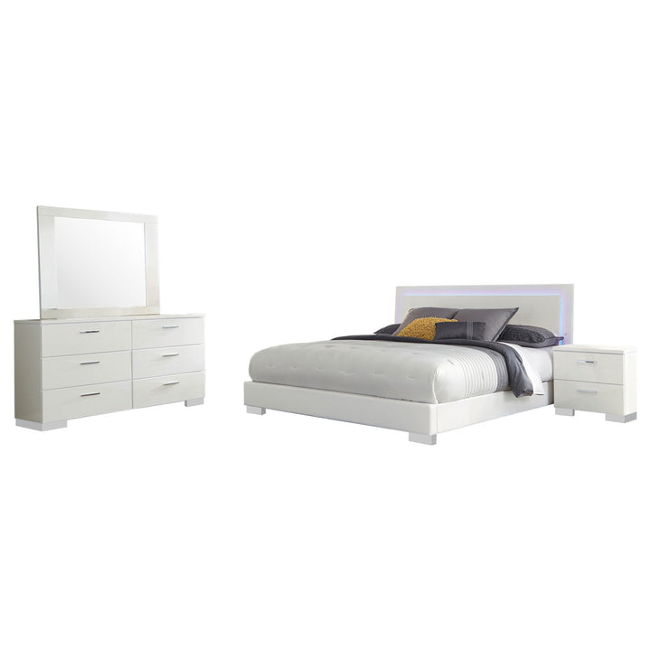 Coaster Furniture 203500Q-S4 Felicity 4-Piece Queen Bedroom Set White High Gloss