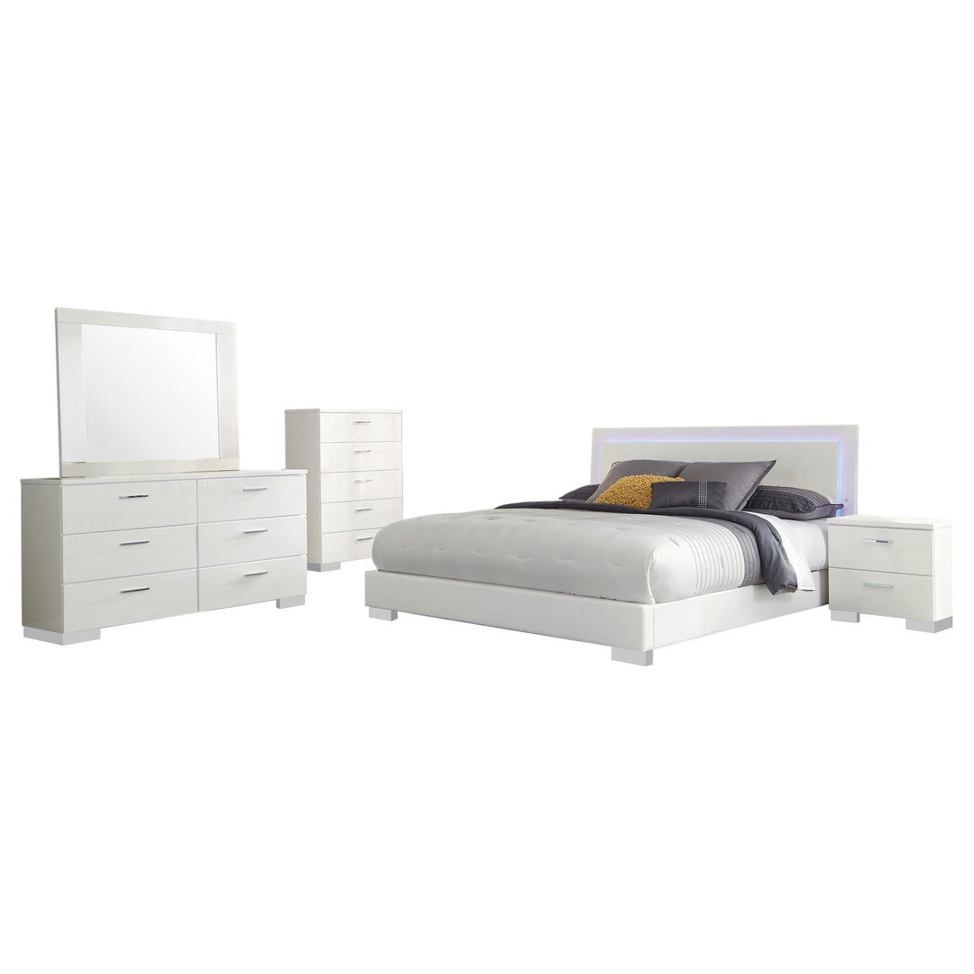 Coaster Furniture 203500Q-S5 Felicity 5-Piece Queen Bedroom Set White High Gloss